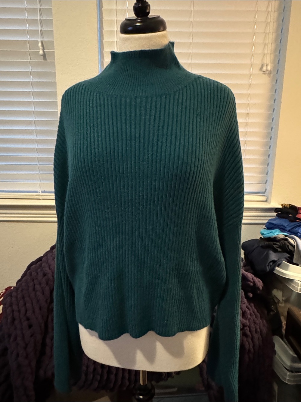 Jessica Simpson Teal Ribbed Mockneck Sweater
